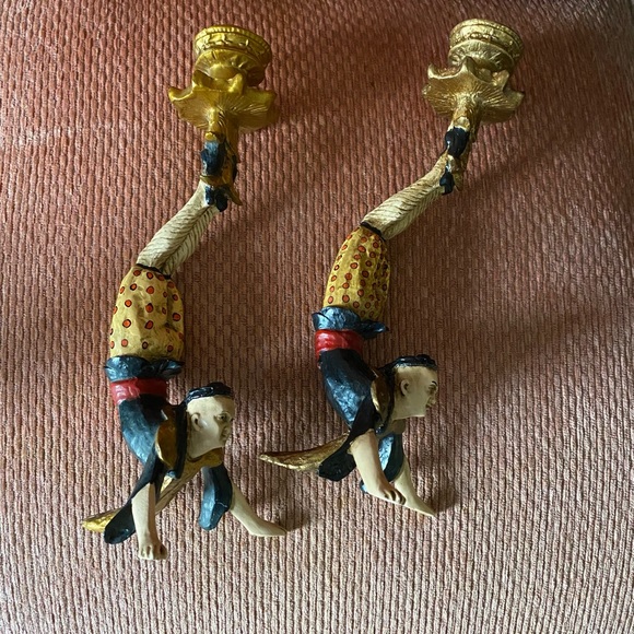 Vintage Candlestick Holders Asian Acrobat Pair - Picture 10 of 11
